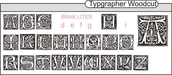 czcionka inicjały typographer woodcut initials